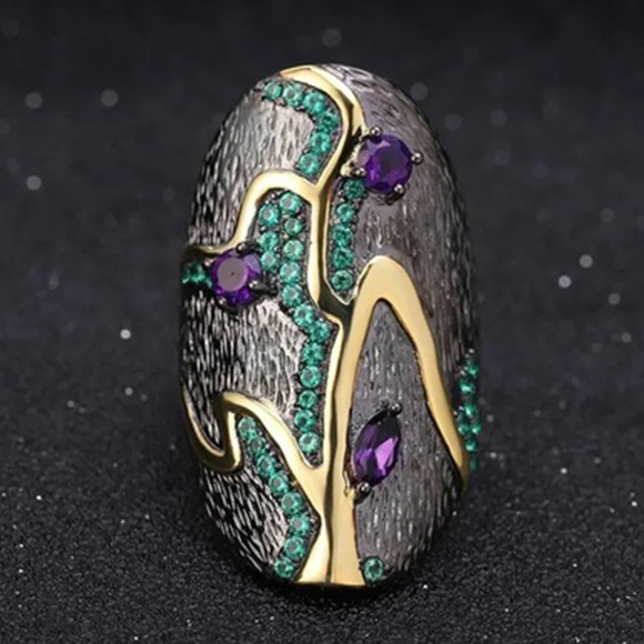 Jewelry - "925 Silver Plated Purple Green Antique Wedding Rings, FB16FA1388-6